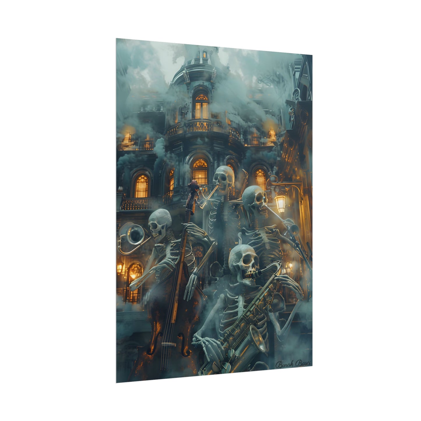 Victorian Lowbrow Skeleton Jazz Band: Dark Artwork - Poster