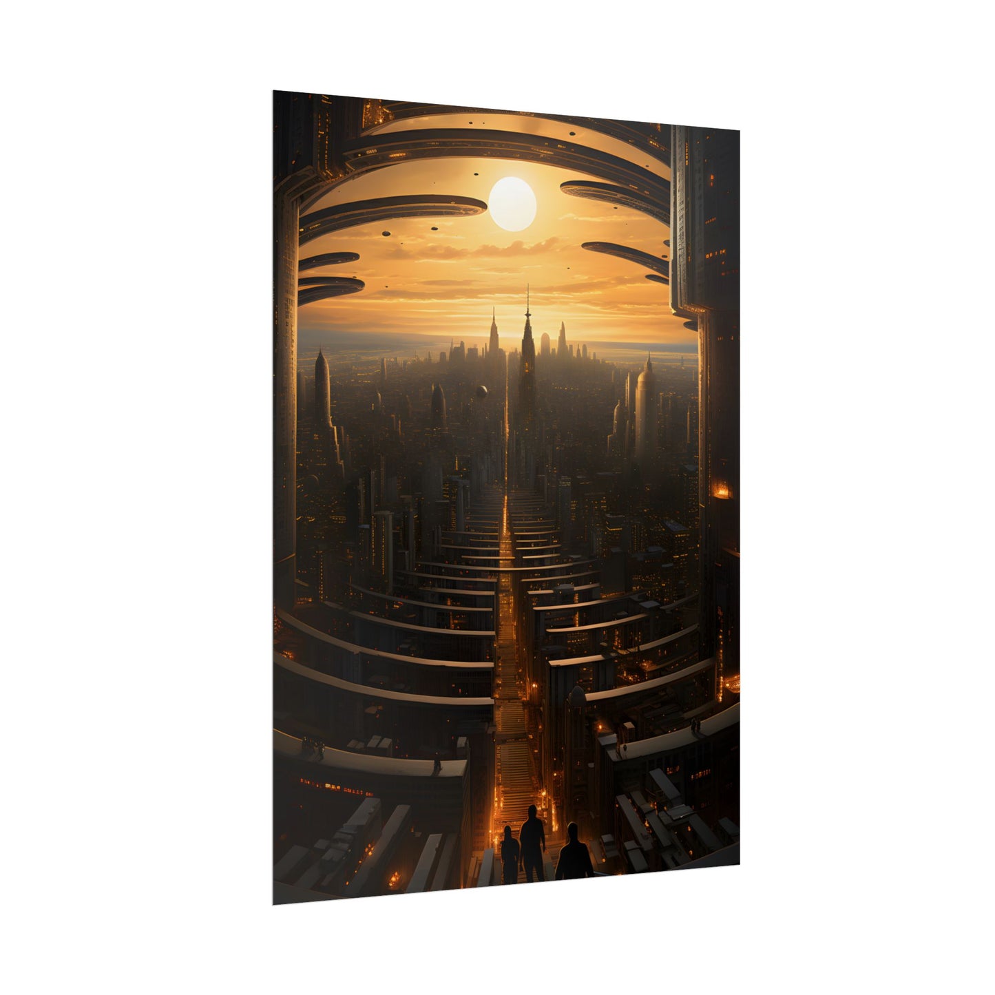 Dystopian Utopia: Futuristic Cityscape with Dark Facade - Poster