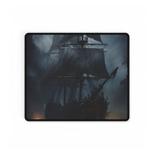 Ghostly Pirate Ship: Sailing Through the Ocean's Edge - Desk Mat