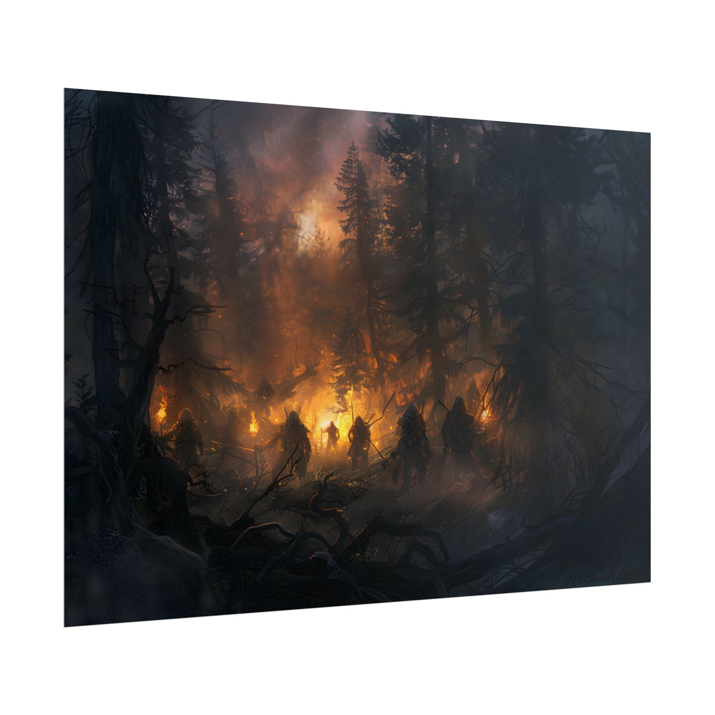 Tranquil Forest Sunset: People Connecting with Nature - Poster