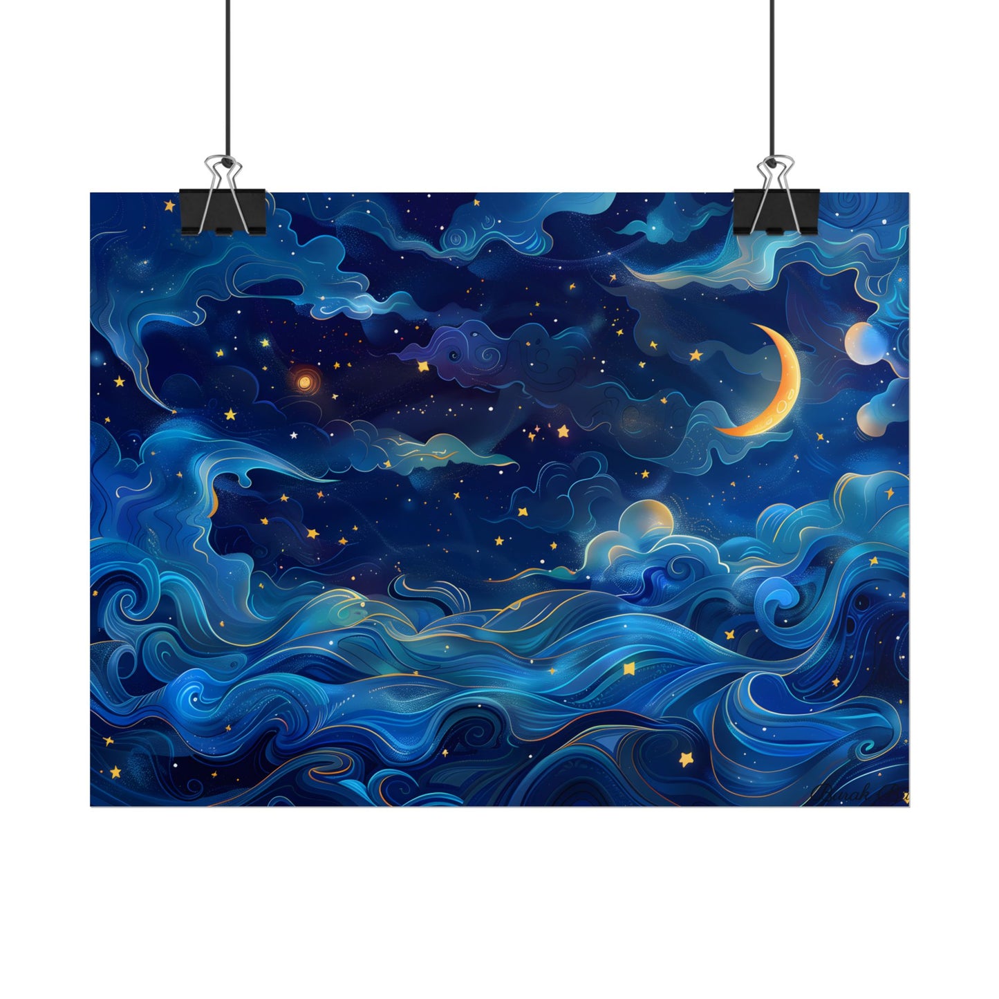 Whimsical Dreamy Night Sky: Stars, Moon, and Shooting Star - Poster