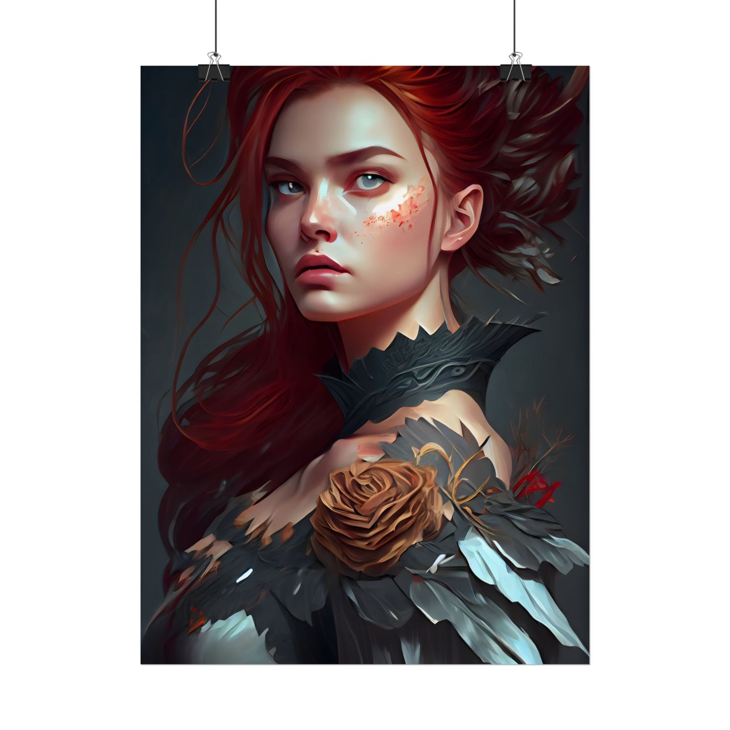 Stunning Redhead in Formal Dress: Elegant Portrait - Poster