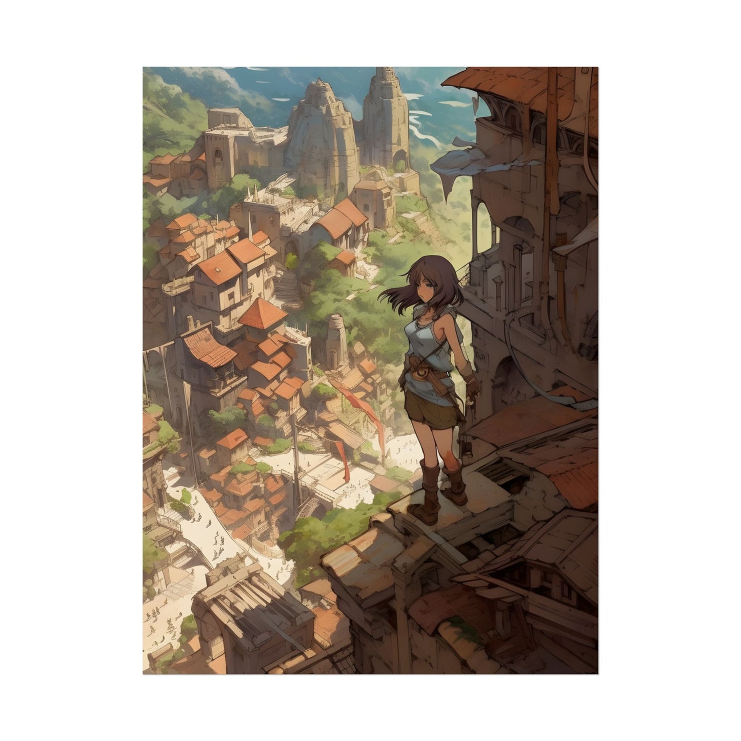 Dramatic Anime Feather: Bird's Eye View Illustration - Poster