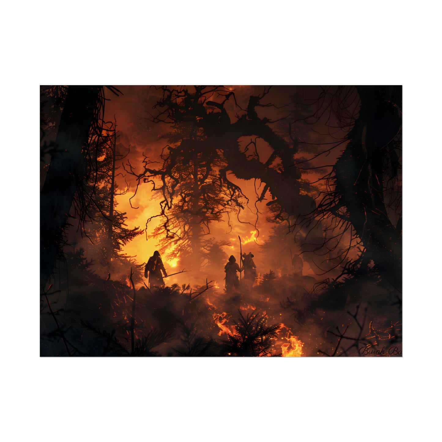 Misty Sunset Forest: Group Gathering - Poster