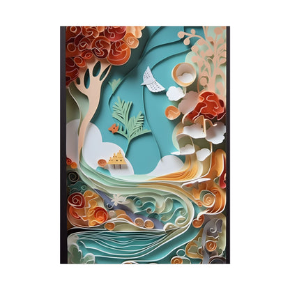 Paper Quilled Beach Sunset: Calming Beach Landscape Artwork - Poster