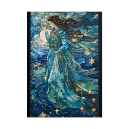 Medieval Stained Glass Art: A Colorful Church Window Piece - Poster