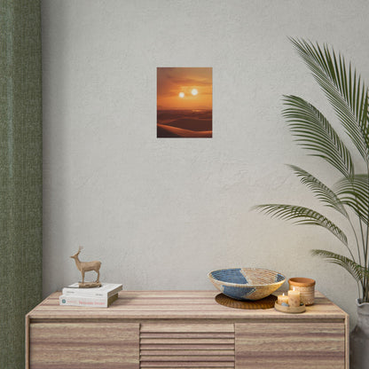 Serene Binary Sunset Artwork: A Peaceful Landscape - Poster