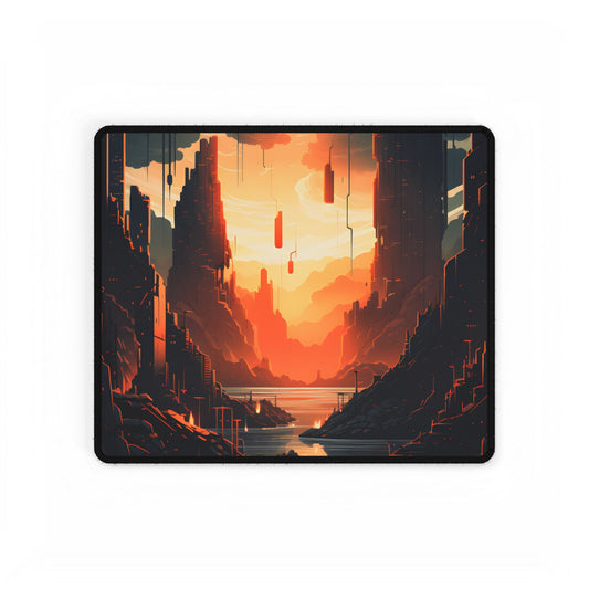 Cyberpunk Metropolis Ablaze: Nocturnal Digital Masterpiece - Desk Mat