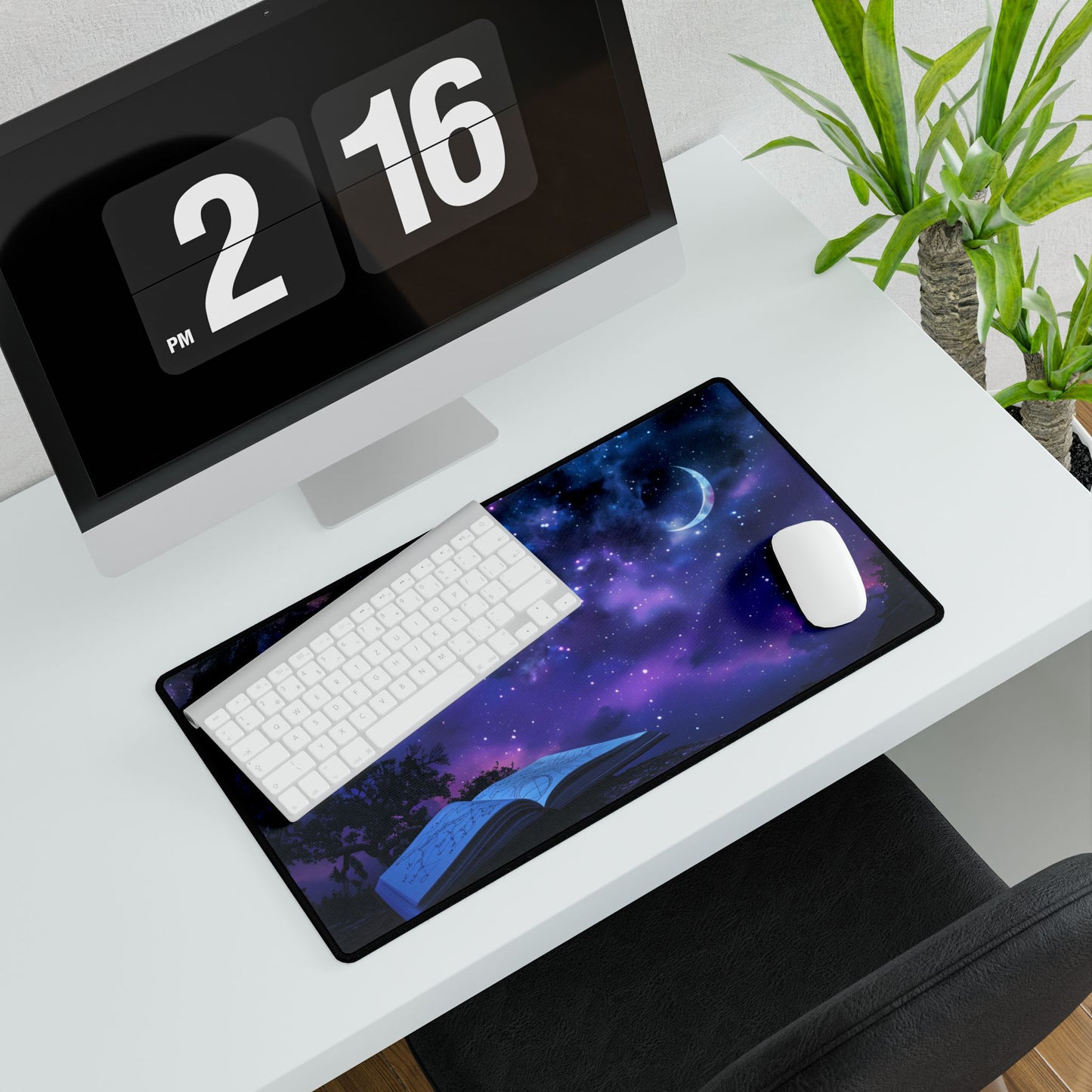 Mystical Night Sky: Stars and Crescent Moon - Desk Mat