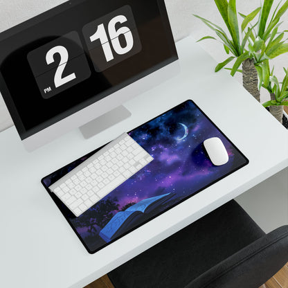 Mystical Night Sky: Stars and Crescent Moon - Desk Mat