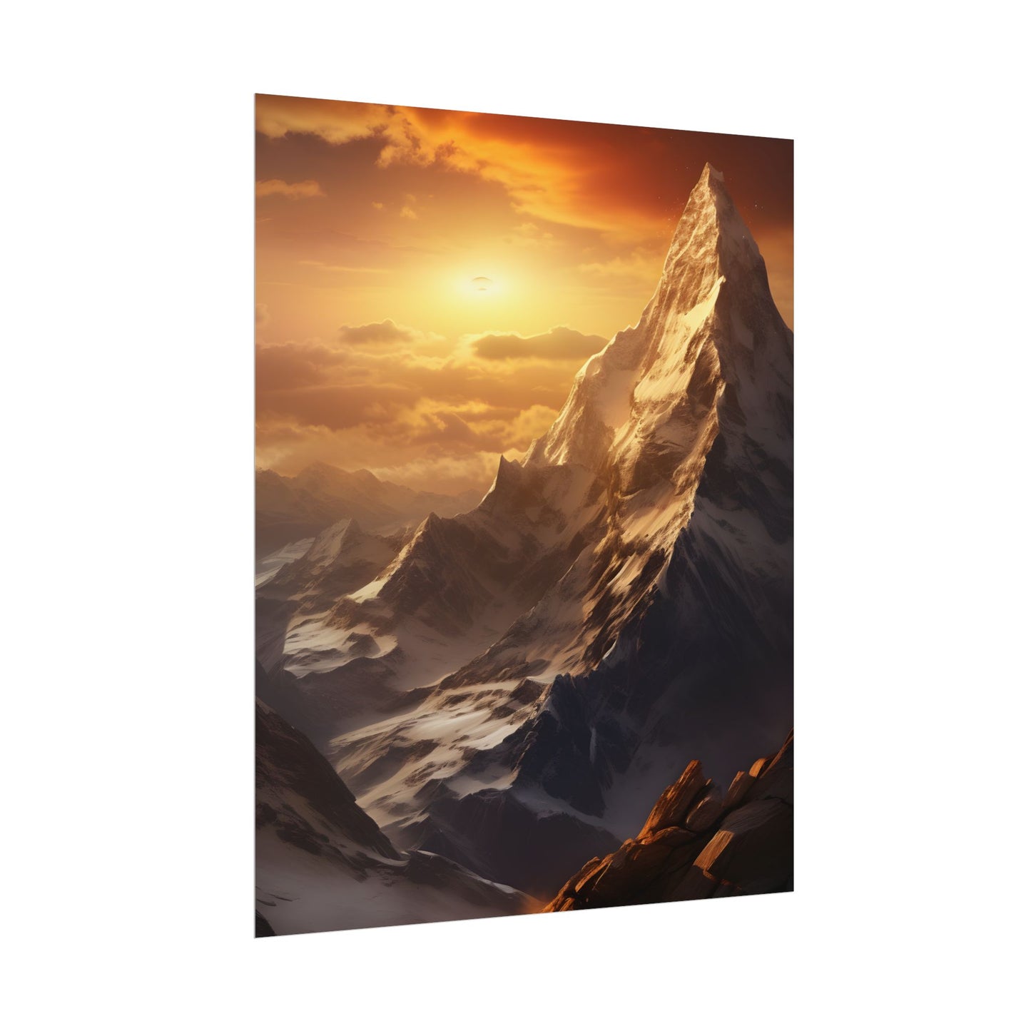 Majestic Mountain Summit: Epic Sunrise View - Nature Landscape Art - Poster