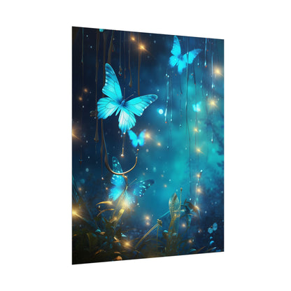 Fantasy Night Forest: Bokeh Glow Digital Artwork - Poster