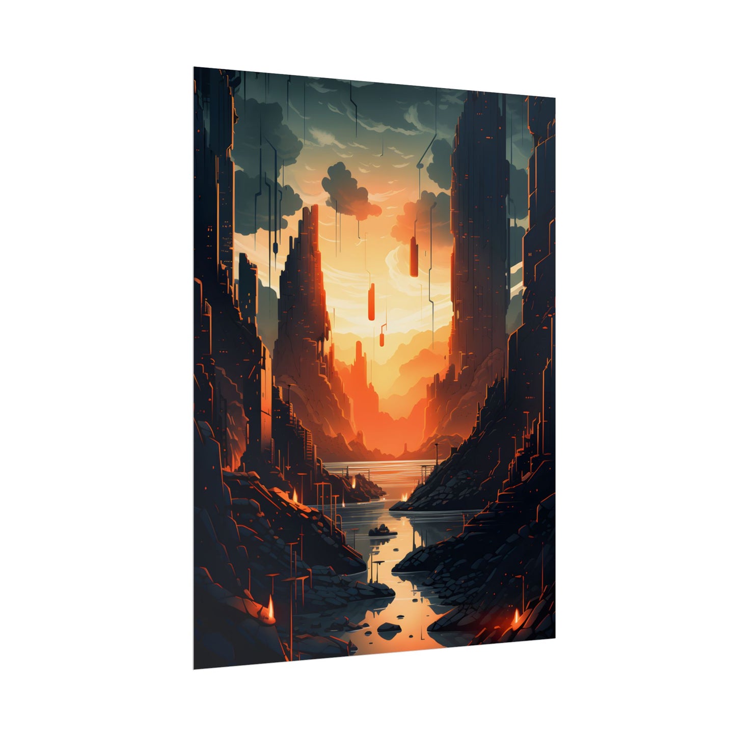 Cyberpunk Metropolis Ablaze: Nocturnal Digital Masterpiece - Poster