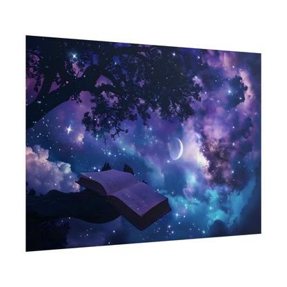 Mystical Night Sky: Celestial Dreams with Crescent Moon Art - Poster