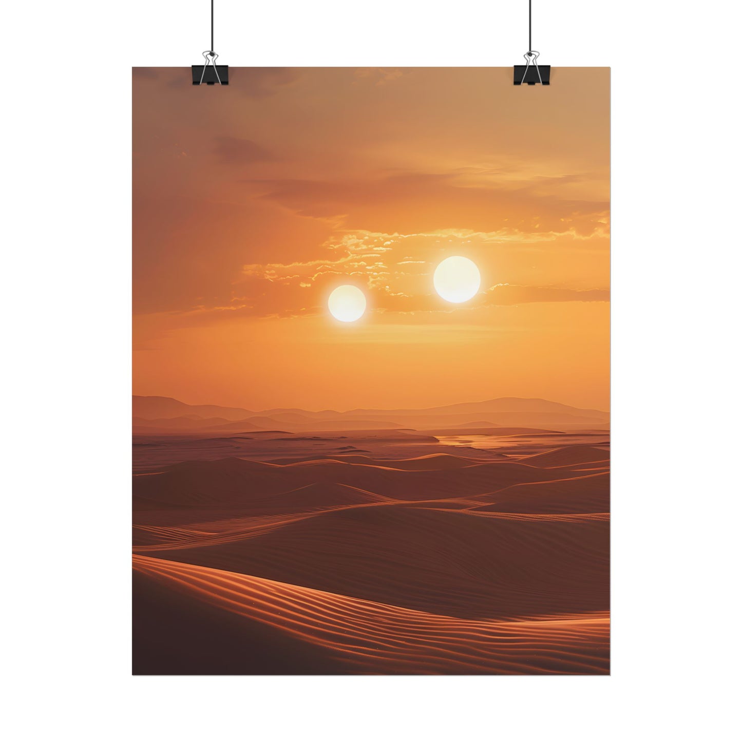 Serene Binary Sunset Artwork: A Peaceful Landscape - Poster