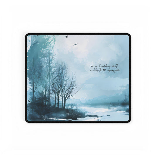 Serene Landscape: A Peaceful Nature Scene with Inspirational Quote - Desk Mat