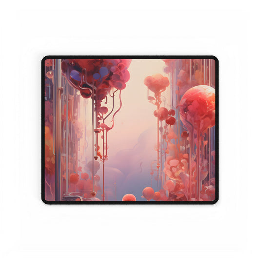 Futuristic Cyber Dreamscape: Abstract Digital Art - Desk Mat