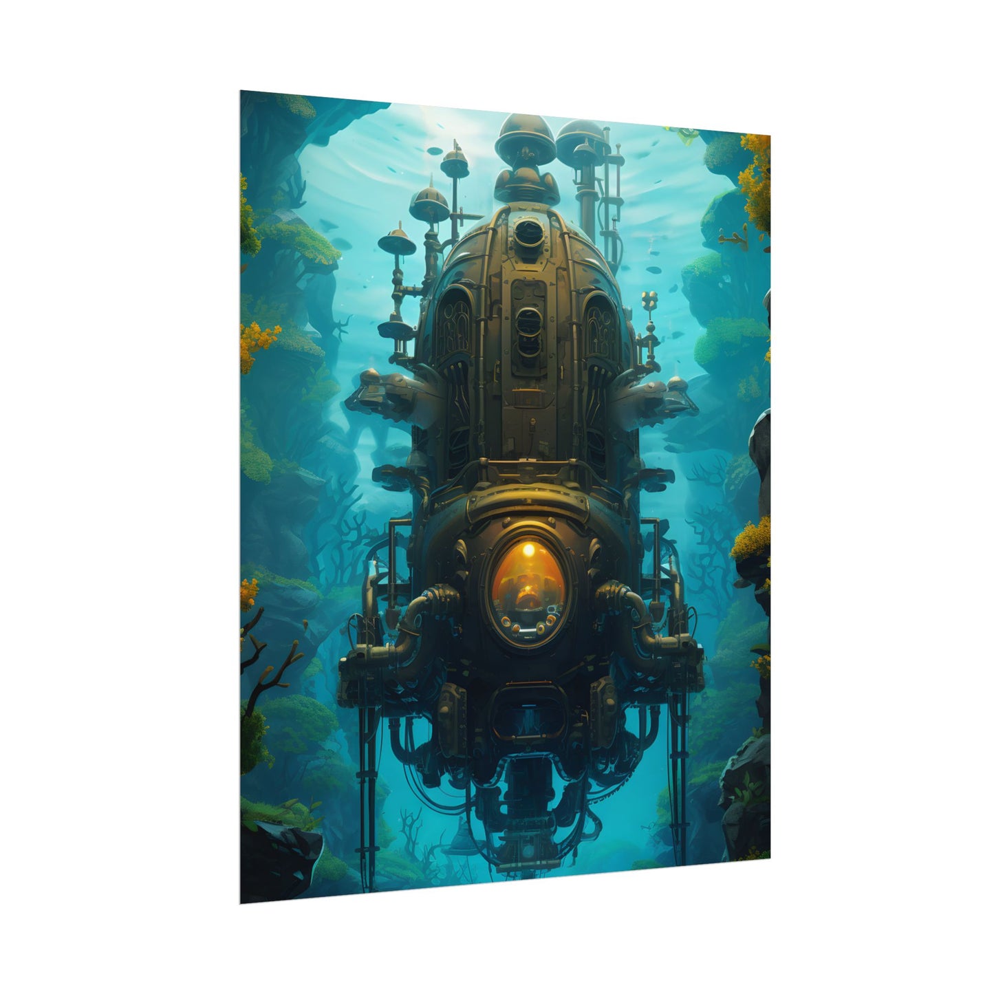 Steampunk Underwater Odyssey: Captain Nemo's Nautilu Submarine Art - Poster