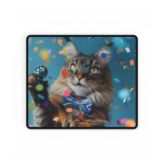 Whimsical Cat in Bow Tie: Exclusive Artwork - Desk Mat
