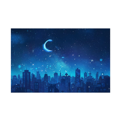 Peaceful Night Sky with Crescent Moon: Starry Digital Art - Poster