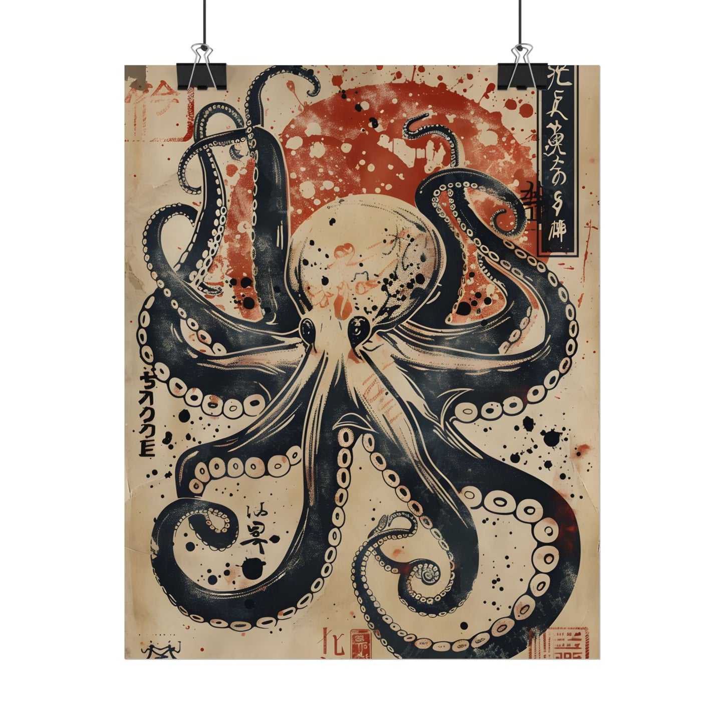 Stylized Octopus: Vibrant Japanese Ukiyo-E Artwork - Poster