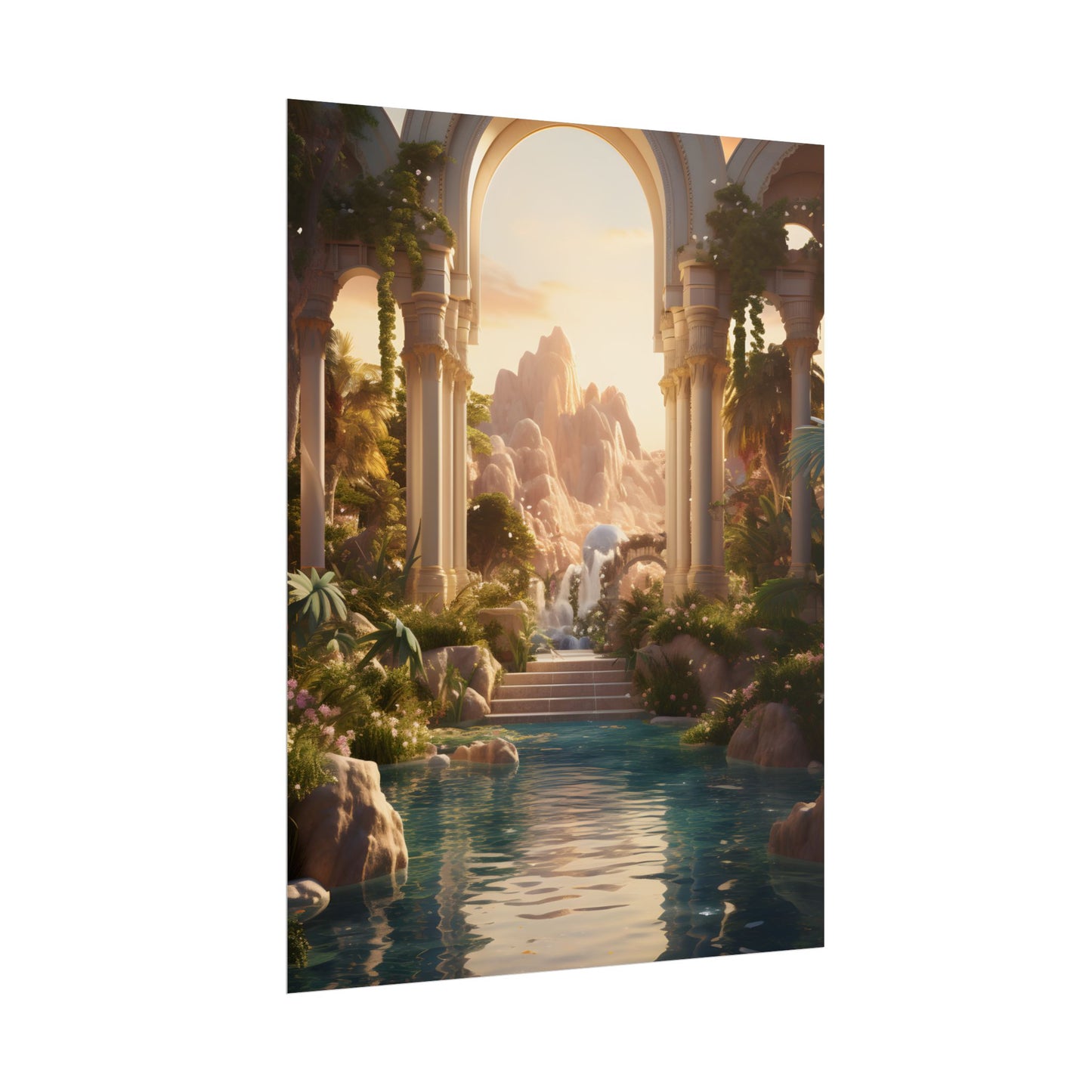 Desert Oasis: Arabian Nights-Inspired Artwork at Golden Hour - Poster