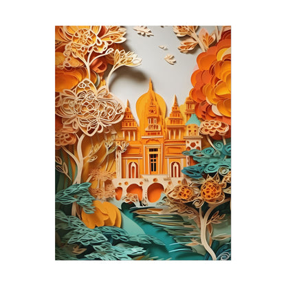 Colorful Indian Paper Quilling Art: Beautiful Landscape - Poster