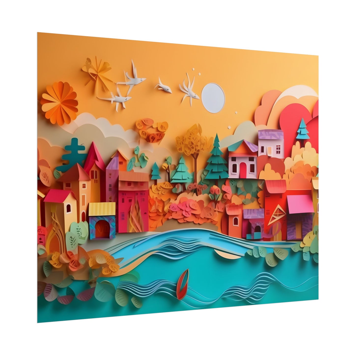 Epic Sunset Beach: Magical Paper Quilling Artwork - Poster