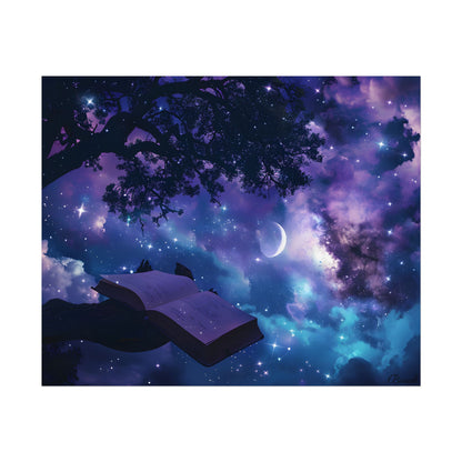 Mystical Night Sky: Celestial Dreams with Crescent Moon Art - Poster
