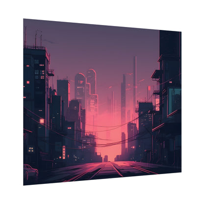 Cyberpunk Nighttime Cityscape: Melancholic Mood - Poster