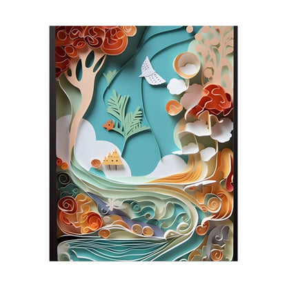 Paper Quilled Beach Sunset: Calming Beach Landscape Artwork - Poster