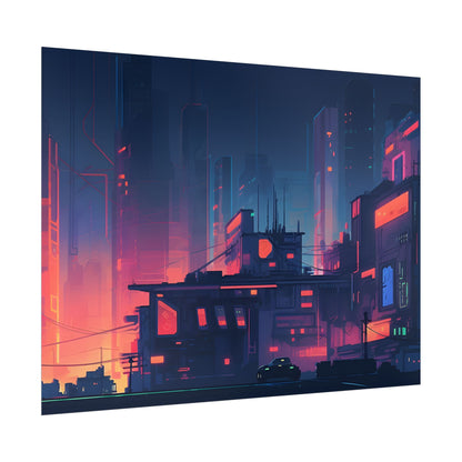 Cyberpunk Night: Melancholic Cityscape Digital Art - Poster