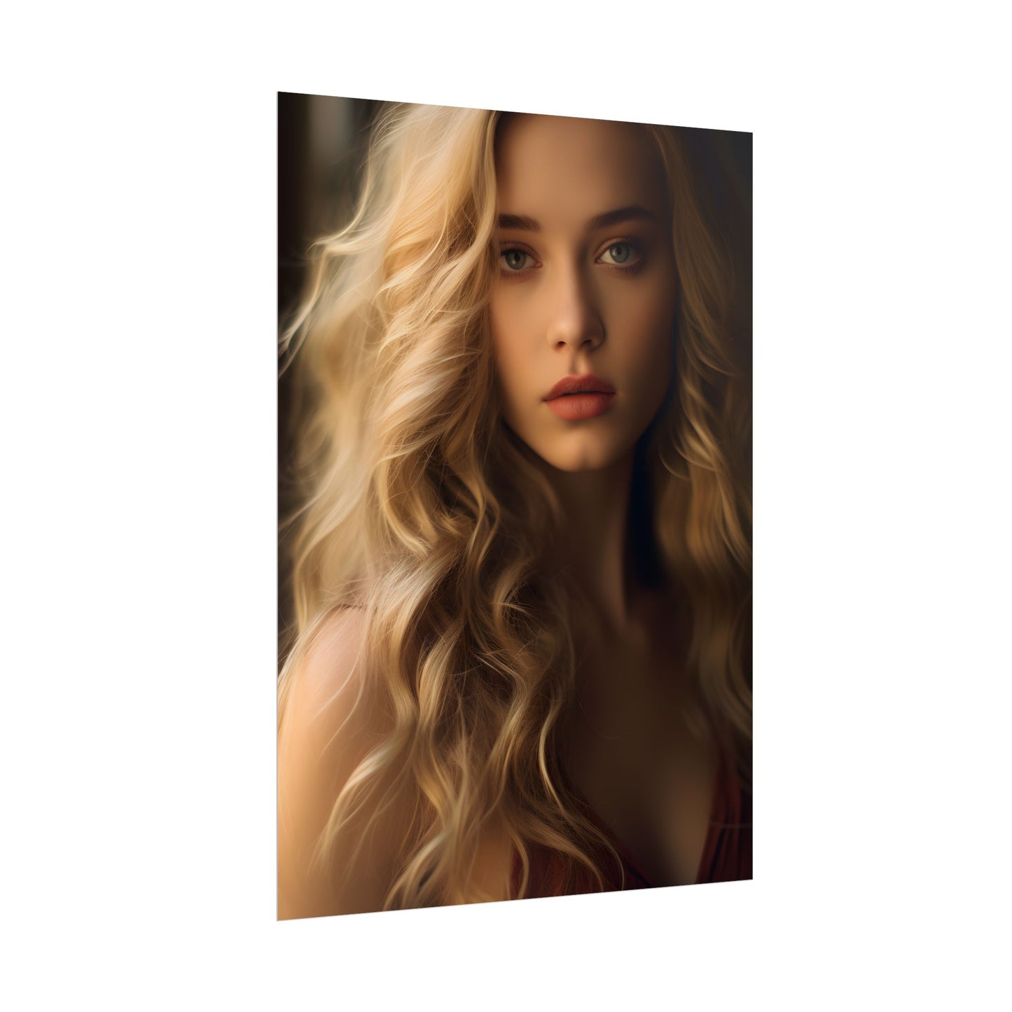 Modern Beauty: Young Blonde Woman in a Short-Sleeved Dress - Poster