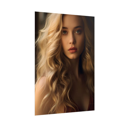 Modern Beauty: Young Blonde Woman in a Short-Sleeved Dress - Poster