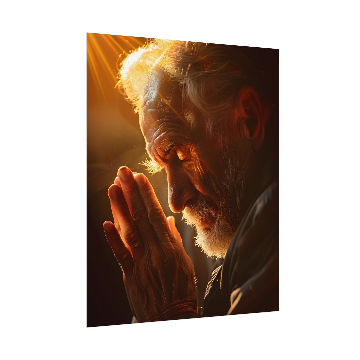 Serenity in Prayer: Elderly Man's Quiet Moment - Poster