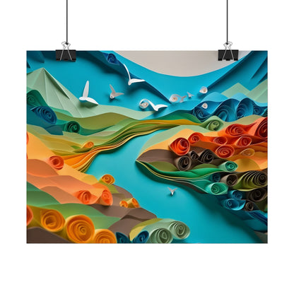 Magical Beach Paradise: Peaceful Paper Quilling Art - Poster