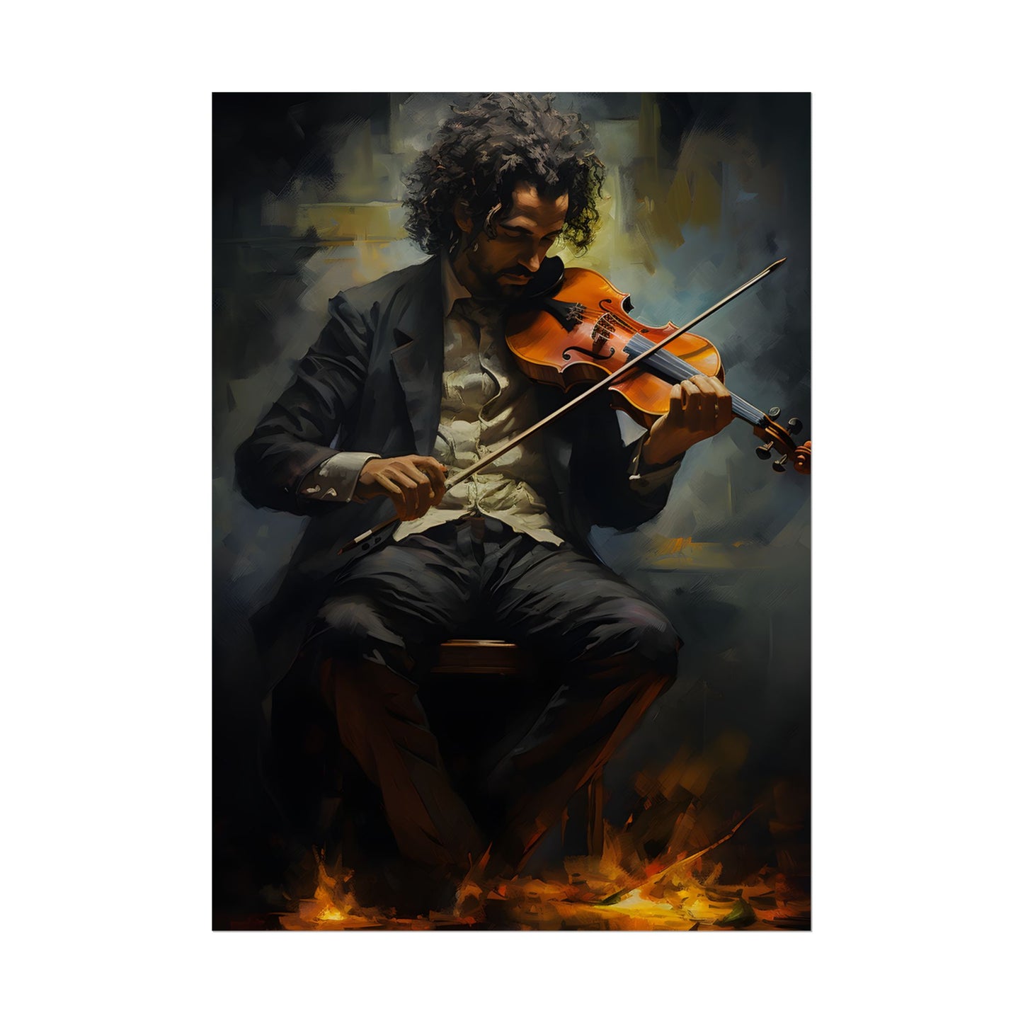 Mysterious Musician Portrait: Digital Artwork - Poster