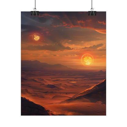 Peaceful Tatooine Sunset: Barren Desert Landscape - Poster