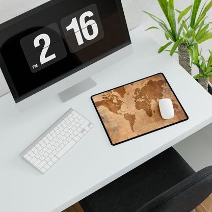 Vintage World Map: Artistic Cartography on Canvas - Desk Mat
