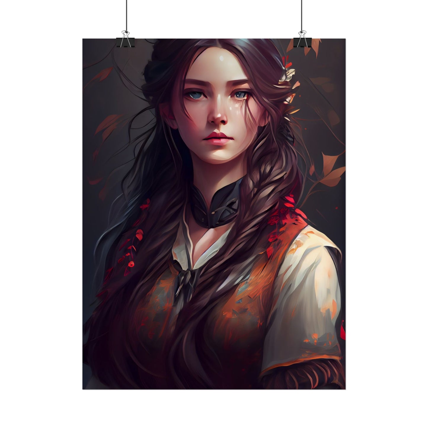 Vibrant Portrait: Brown Hair, Green Eyes Artwork - Poster