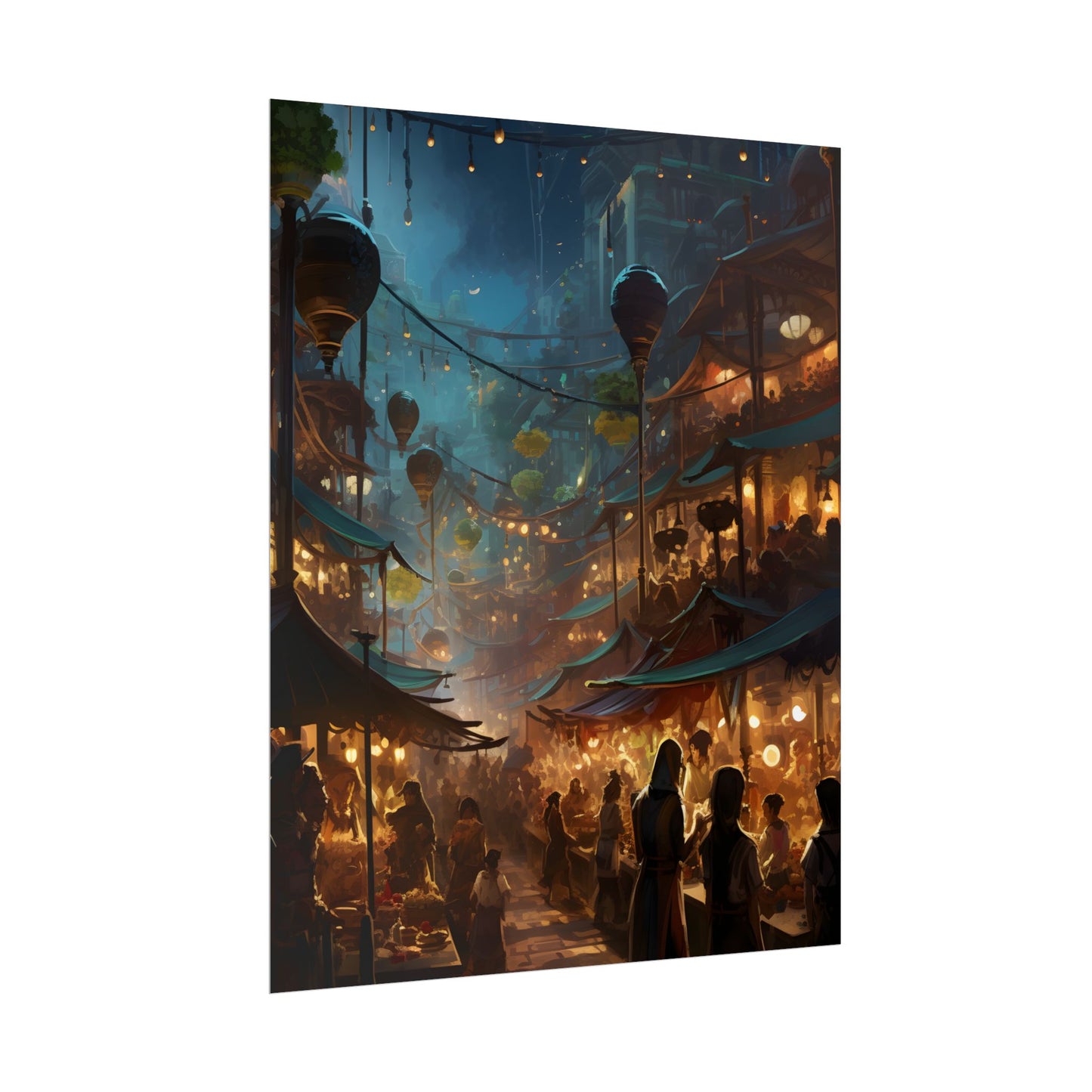 Enchanting Night Street Food Market: Colorful Artwork - Poster