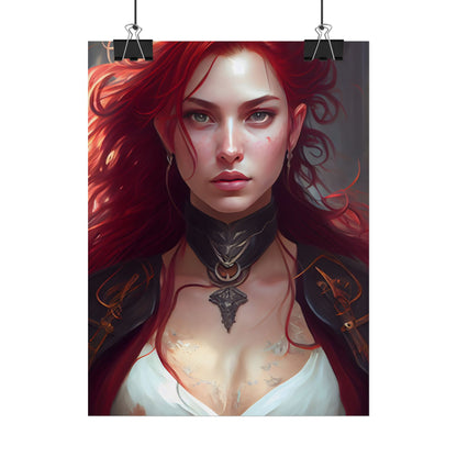 Red Hair Beauty: Elegant Woman in Black - Poster