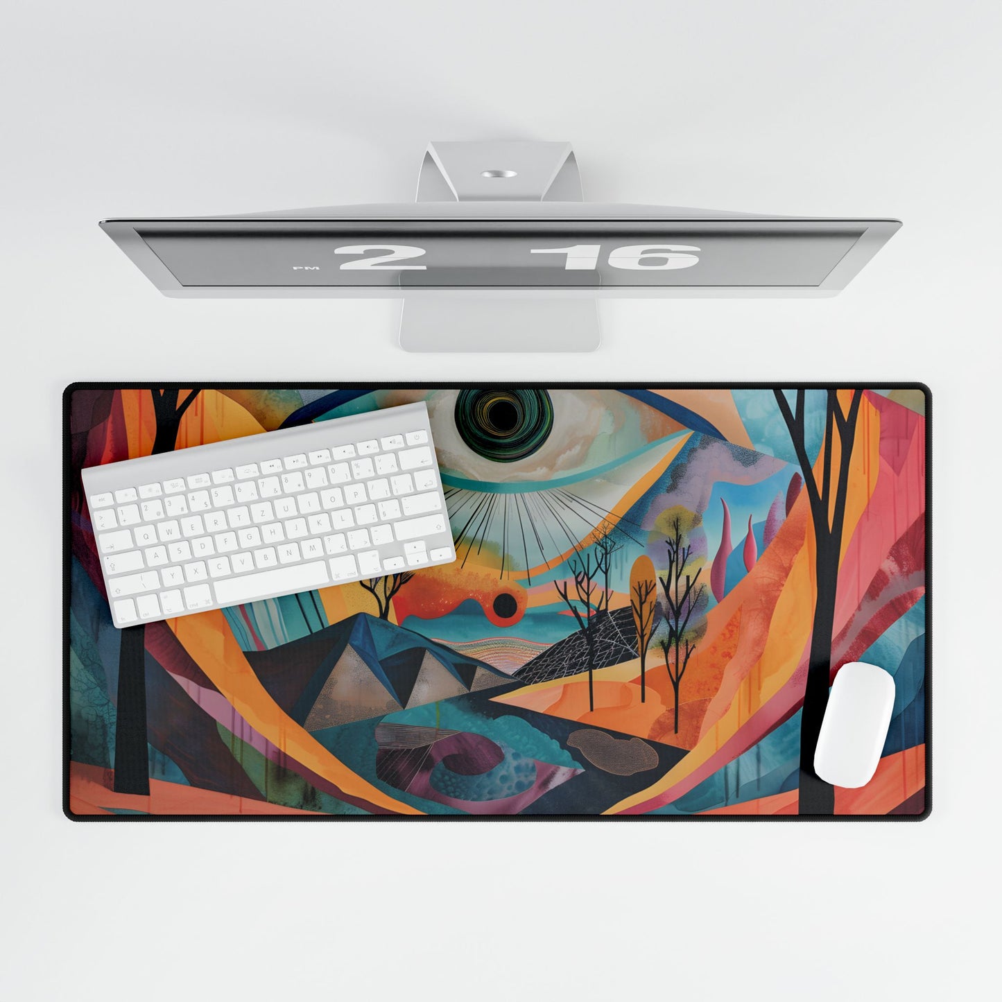 Surreal Landscape: Earthy Eye in Blue Hues - Desk Mat