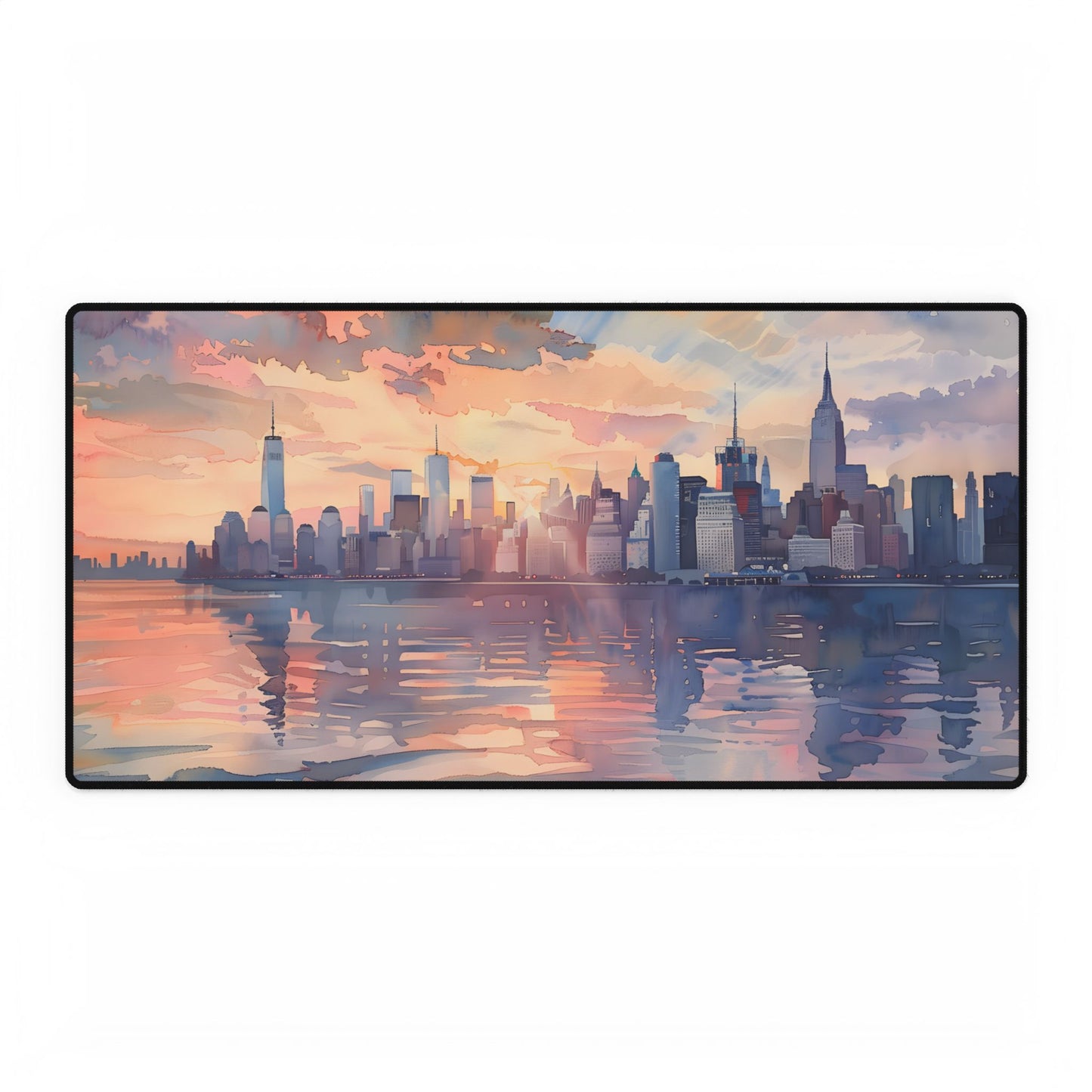 Watercolor New York City Sunset: Golden Hour Artwork - Desk Mat