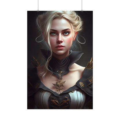 Stunning Blonde Portrait: Elegant Vintage Dress - Poster