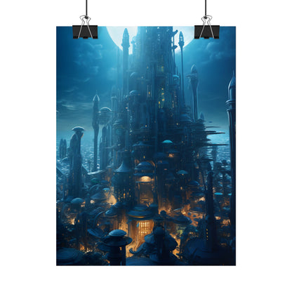 Underwater Futuristic Cityscape: Close Up Digital Artwork - Poster