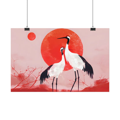 Peaceful Crane Sanctuary: Serene Landscape Nature Art - Poster