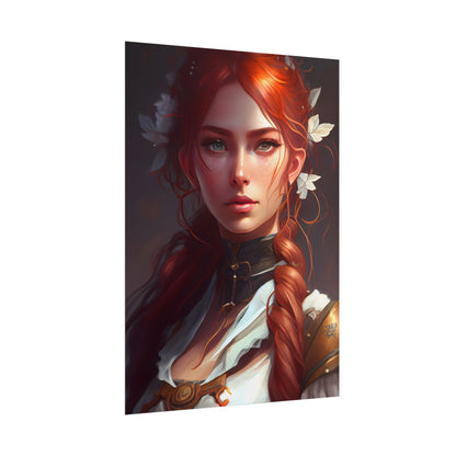 Elegant Redhead Portrait: Dark Background Artwork - Poster