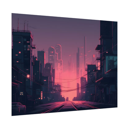Cyberpunk Nighttime Cityscape: Melancholic Mood - Poster