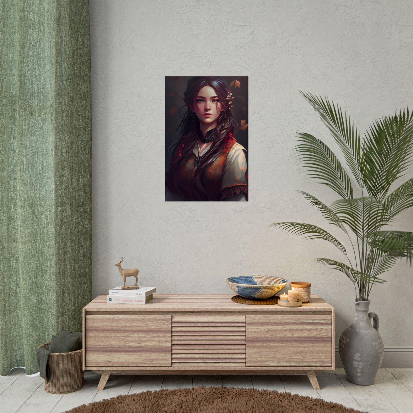 Vibrant Portrait: Brown Hair, Green Eyes Artwork - Poster